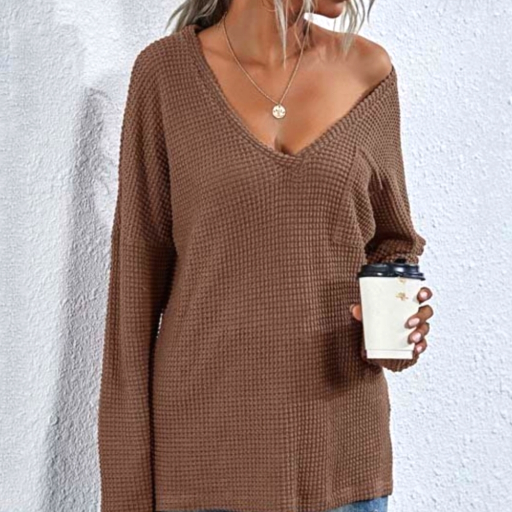 Coffee Pocket V Neck Sweater